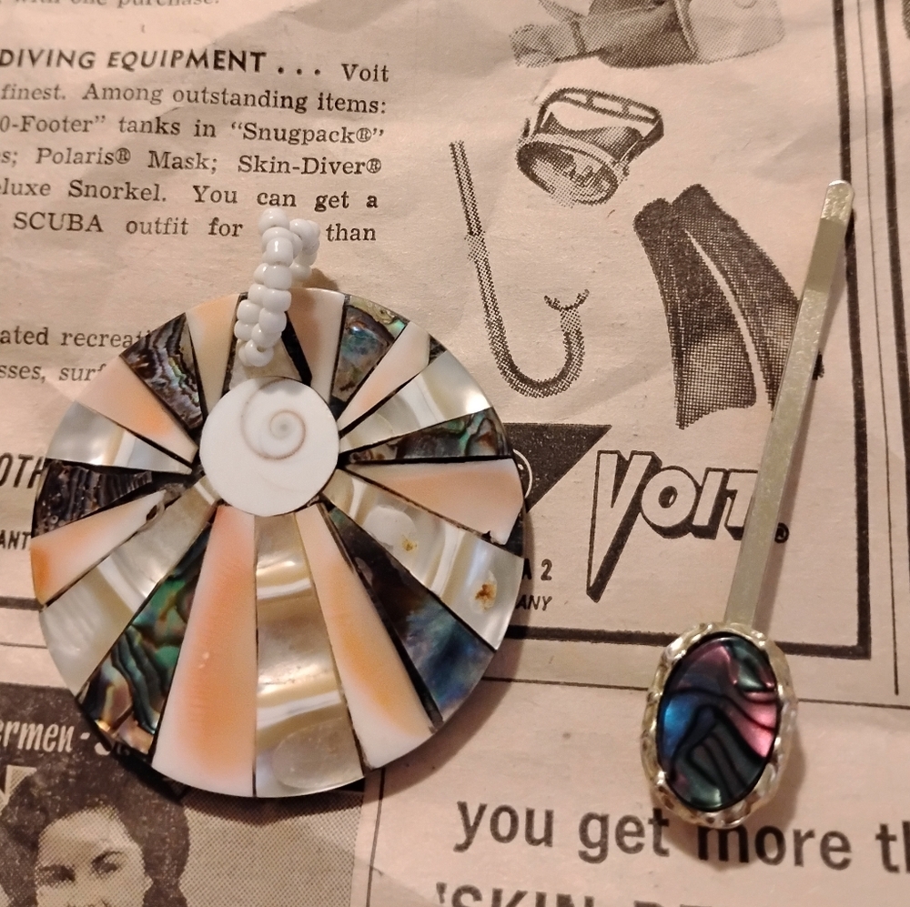 Abalone Hair Barrette & Pendant Set